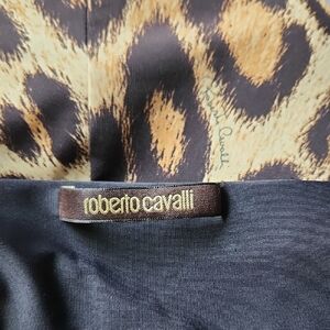 Roberto Cavalli Leopard Print Midi Dress in Black and Tan